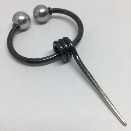 Penannular Shawl Pin - Tahitian Pearls/Light Gray