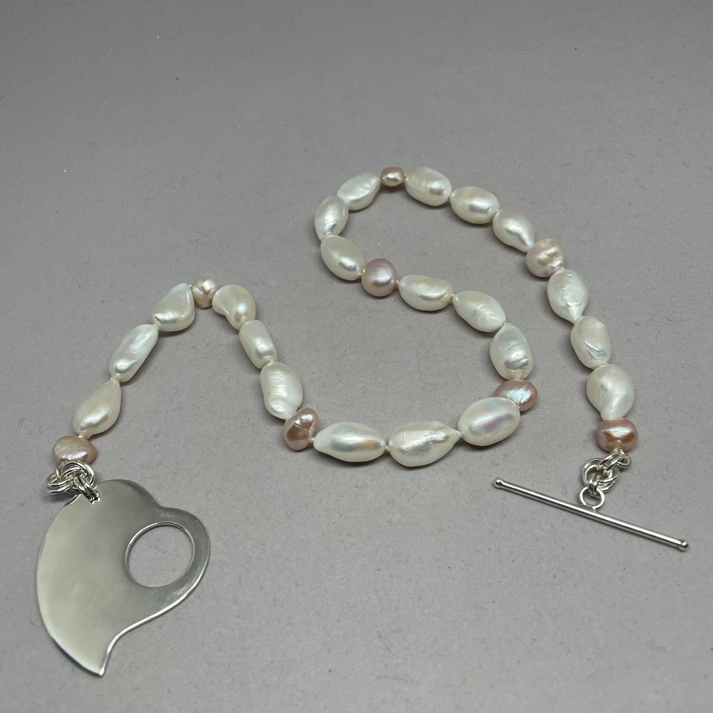 Fresh Water Pearl Necklace with Heart Toggle