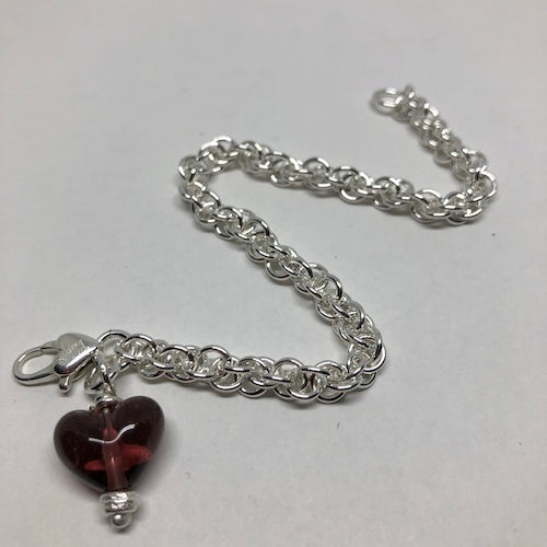 Small Twist Bracelet with Glass Heart Charm