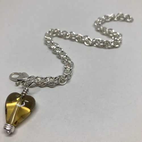 Small Twist Bracelet with Glass Heart Charm
